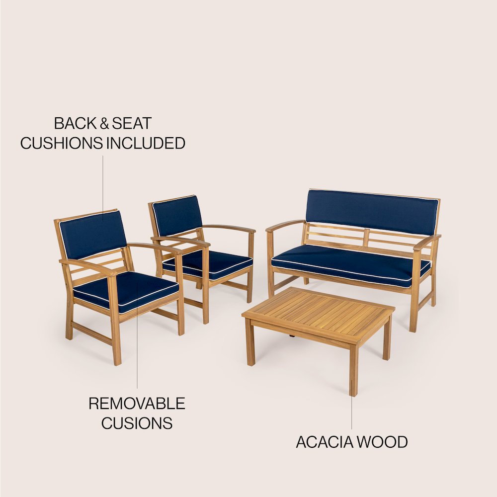 Barclay 4-Piece Modern Coastal Acacia Wood Conversation Outdoor Patio Set. Picture 5