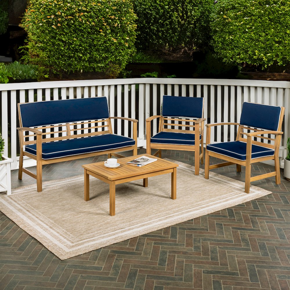 Barclay 4-Piece Modern Coastal Acacia Wood Conversation Outdoor Patio Set. Picture 1