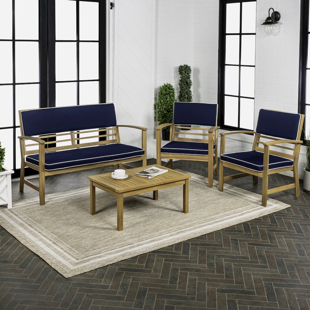 Barclay 4-Piece Modern Coastal Acacia Wood Conversation Outdoor Patio Set. Picture 2