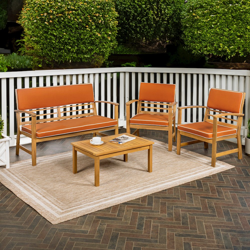 Barclay Modern 4-Piece Acacia Wood Outdoor Patio Conversation Set. Picture 1