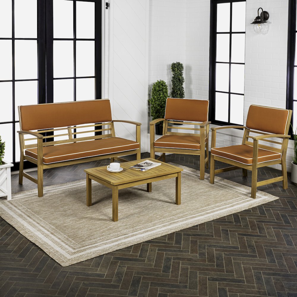 Barclay Modern 4-Piece Acacia Wood Outdoor Patio Conversation Set. Picture 2