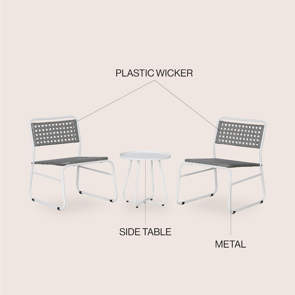 Freja 3-Piece Mid-Century Modern Faux Rattan Conversation Outdoor Patio Set. Picture 4