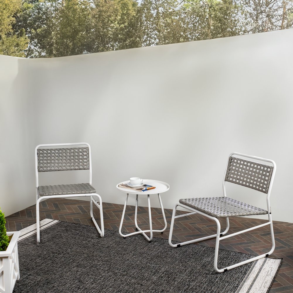 Freja 3-Piece Mid-Century Modern Faux Rattan Conversation Outdoor Patio Set. Picture 1