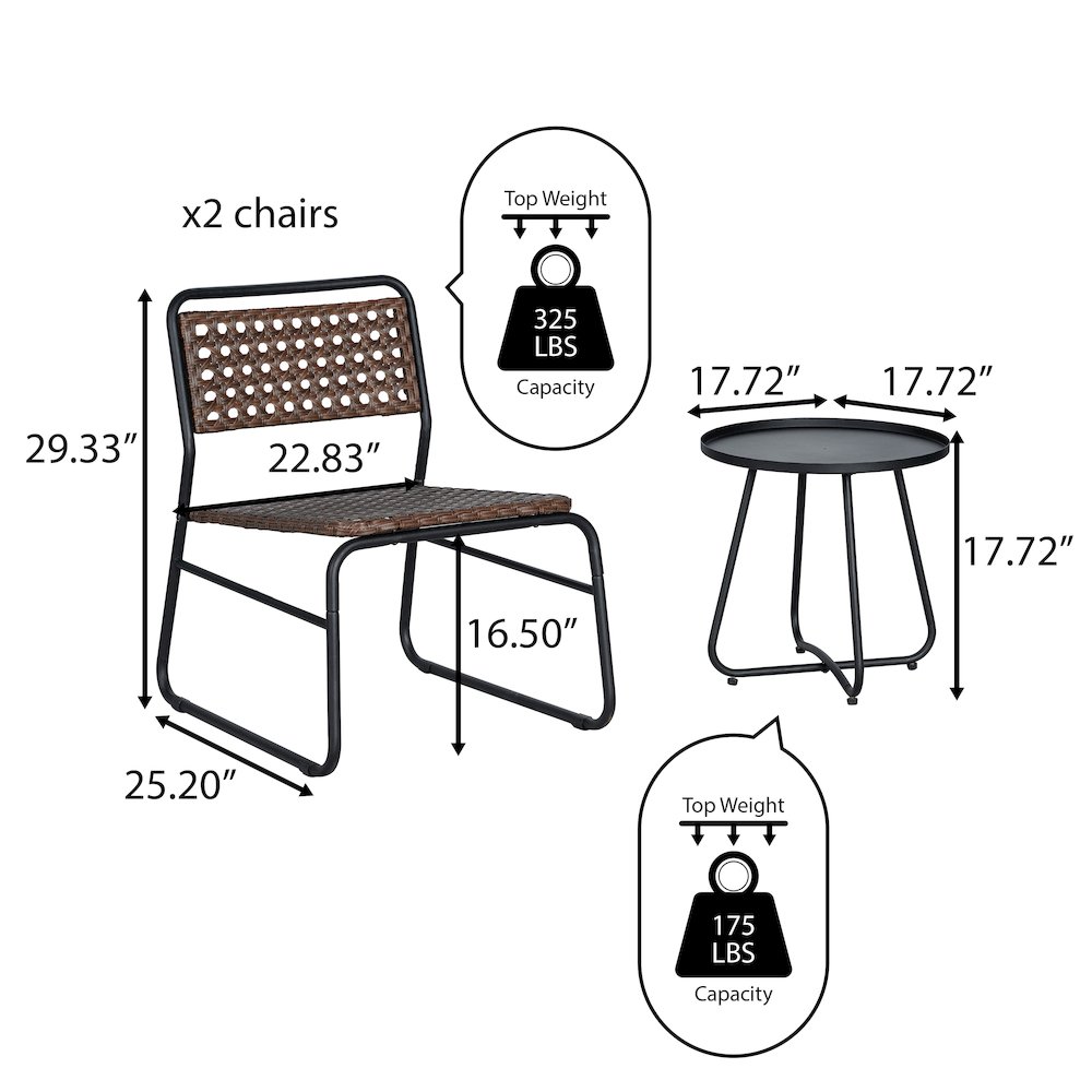 Freja 3-Piece Mid-Century Modern Faux Rattan Conversation Outdoor Patio Set. Picture 3