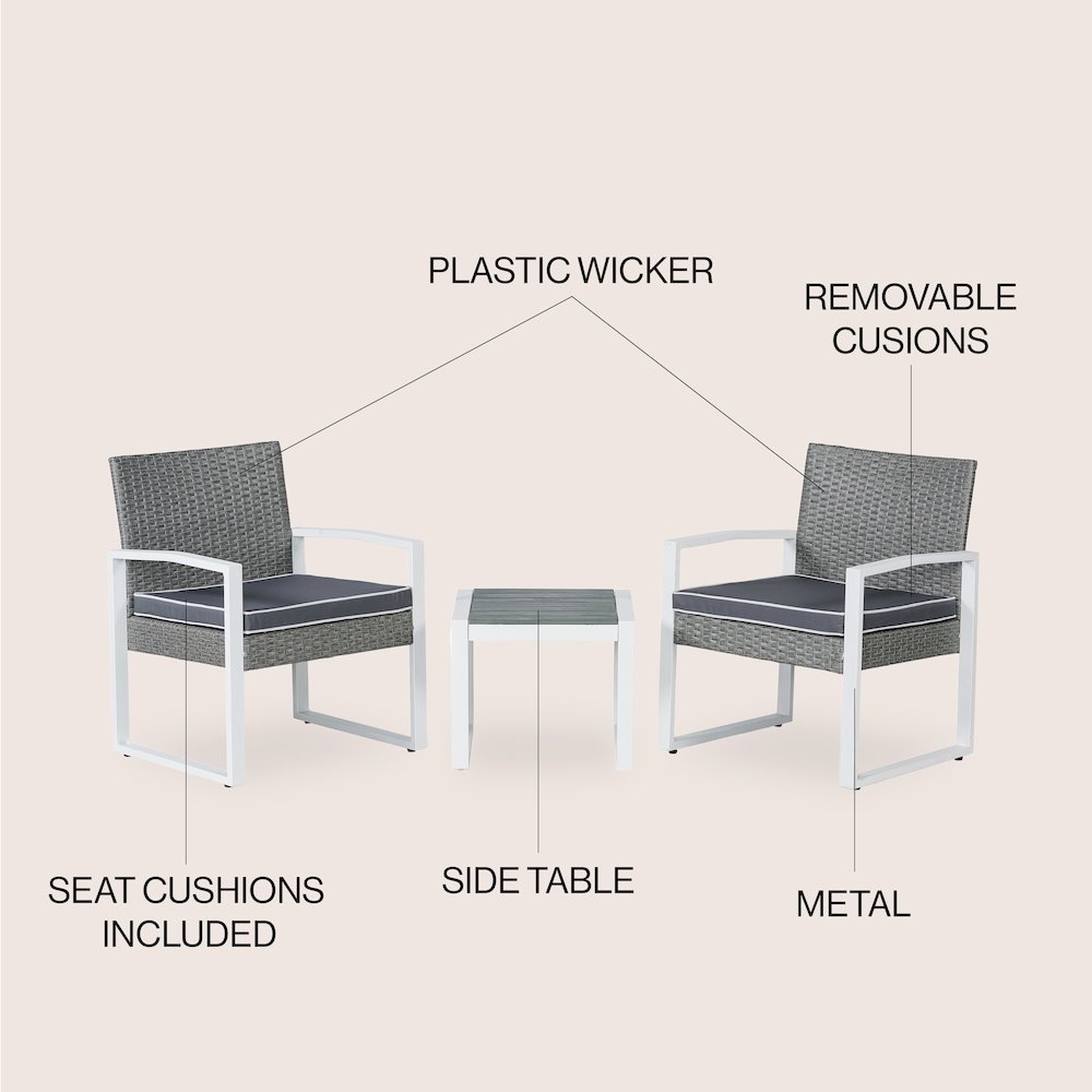 Selby 3-Piece Modern Coastal Faux Wicker Conversation Outdoor Patio Set. Picture 4