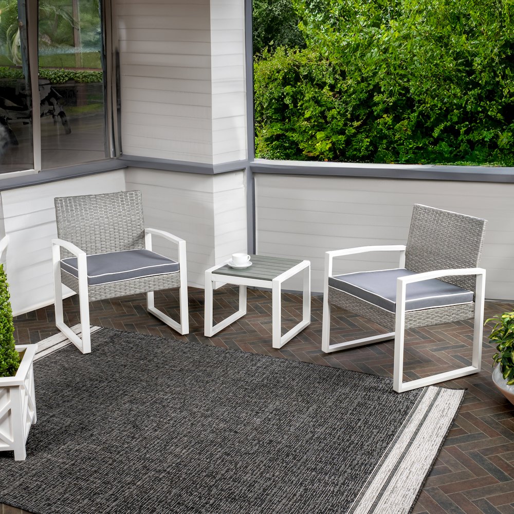 Selby 3-Piece Modern Coastal Faux Wicker Conversation Outdoor Patio Set. Picture 1
