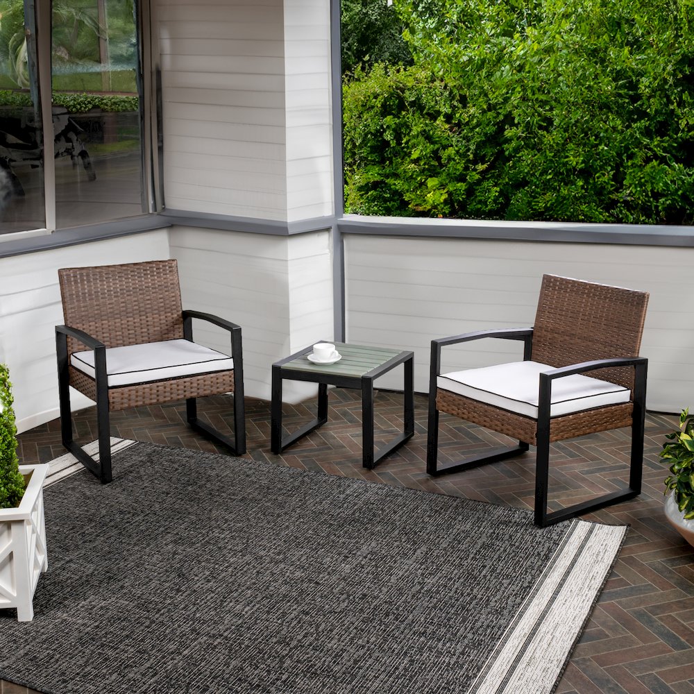 Selby 3-Piece Modern Coastal Faux Wicker Conversation Outdoor Patio Set. Picture 1