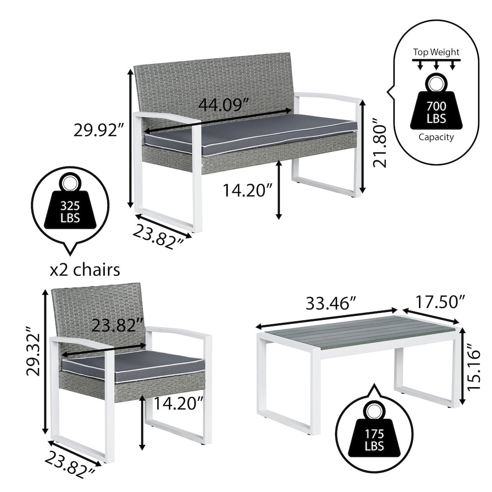 Elina 4-Piece Gray PE Rattan Wicker Outdoor Patio Conversation Set with Cushions. Picture 3
