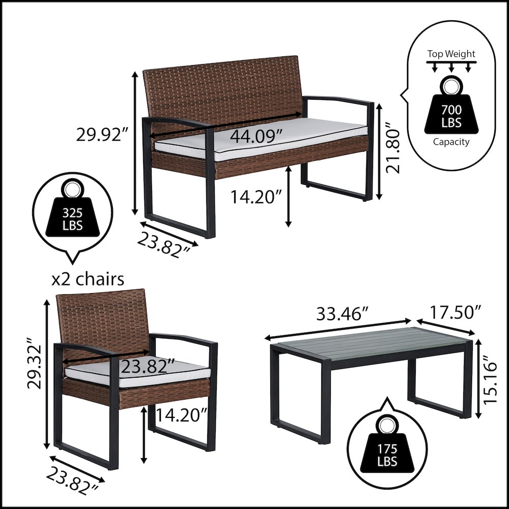 Elina 4-Piece Brown PE Rattan Wicker Outdoor Patio Conversation Set with. Picture 3