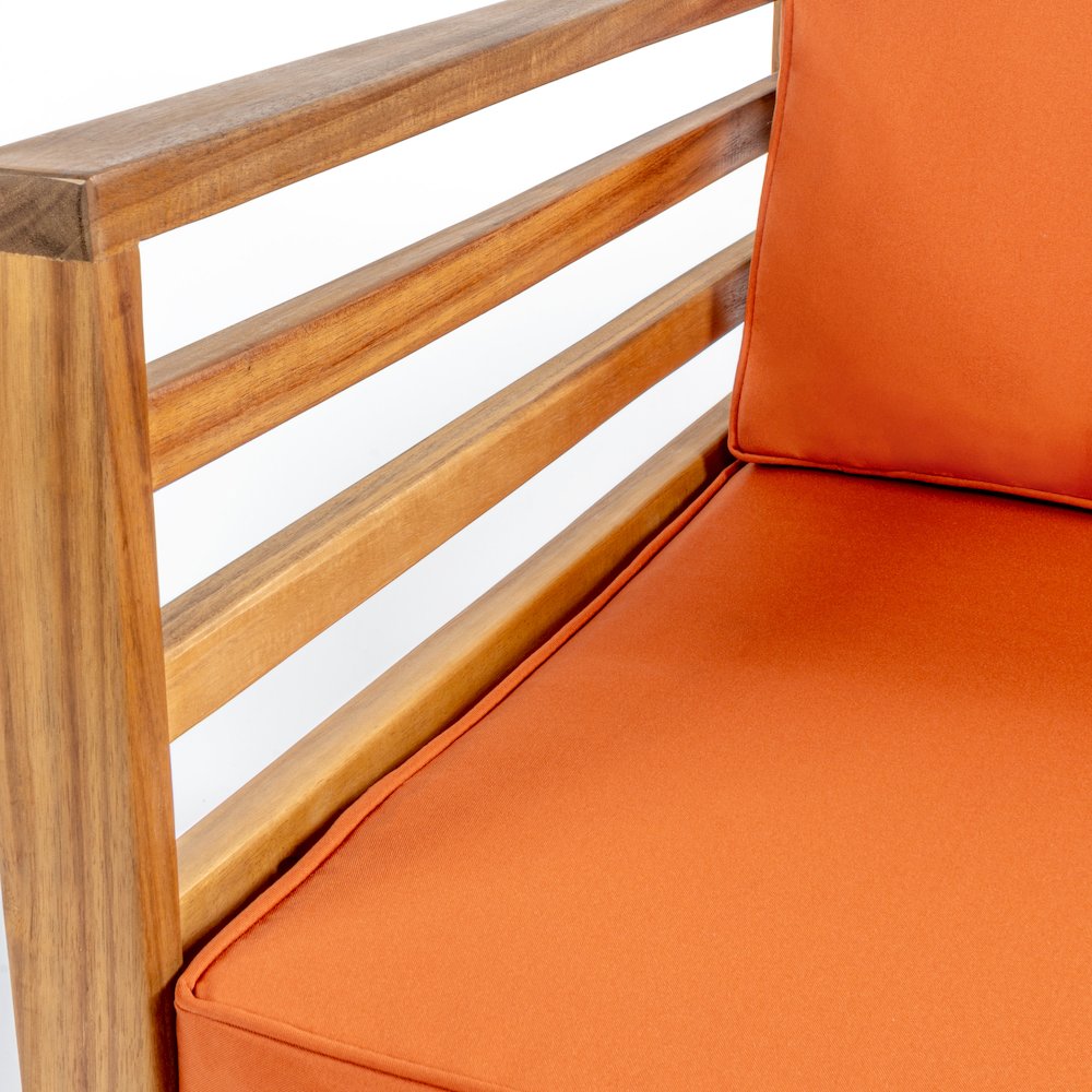 Thom 4-Piece Teak Brown Acacia Wood Outdoor Patio Conversation Set with Loveseat. Picture 2