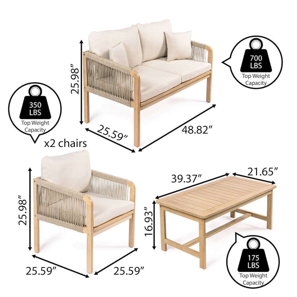 Tavira 4-Piece Modern Bohemian Acacia Wood Outdoor Patio Set. Picture 3
