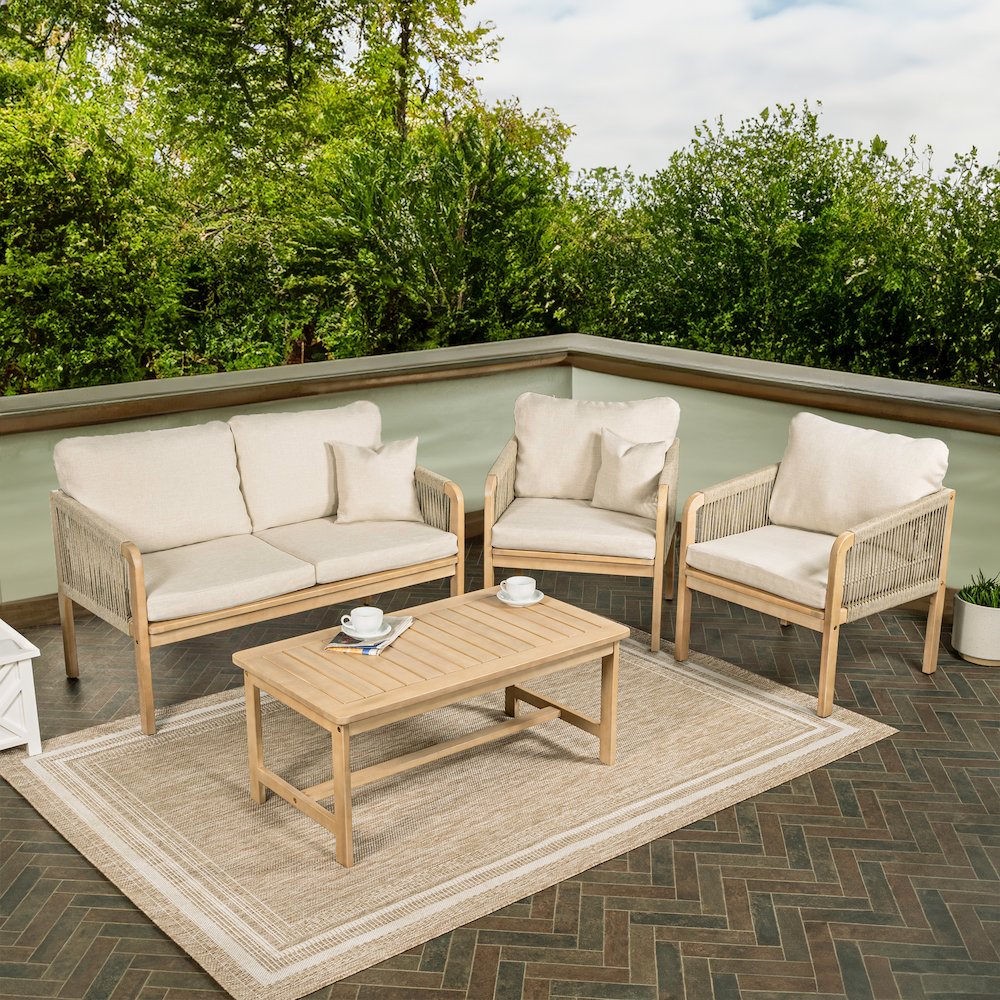 Tavira 4-Piece Modern Bohemian Acacia Wood Outdoor Patio Set. Picture 1