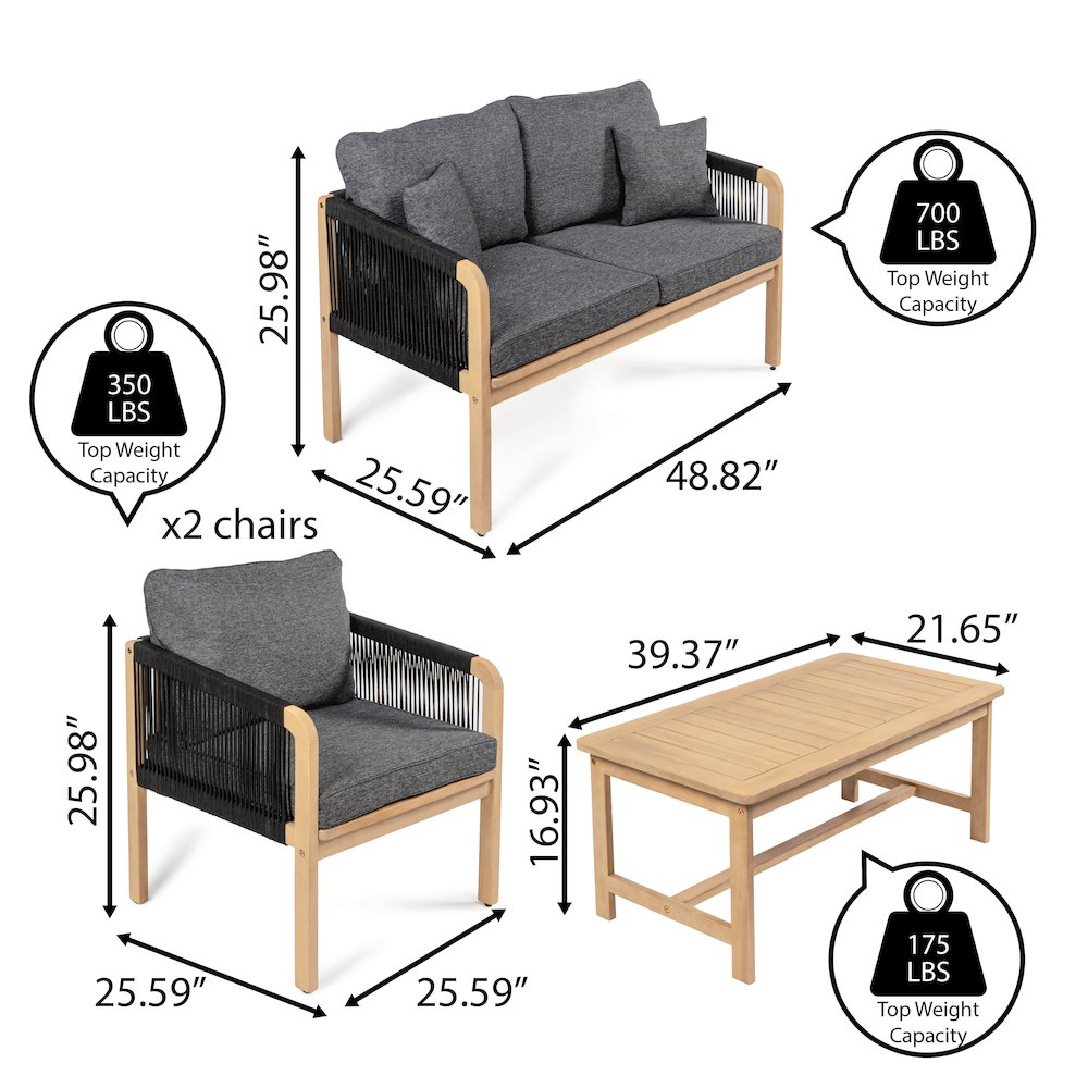 Tavira 4-Piece Modern Bohemian Acacia Wood Outdoor Patio Set. Picture 3