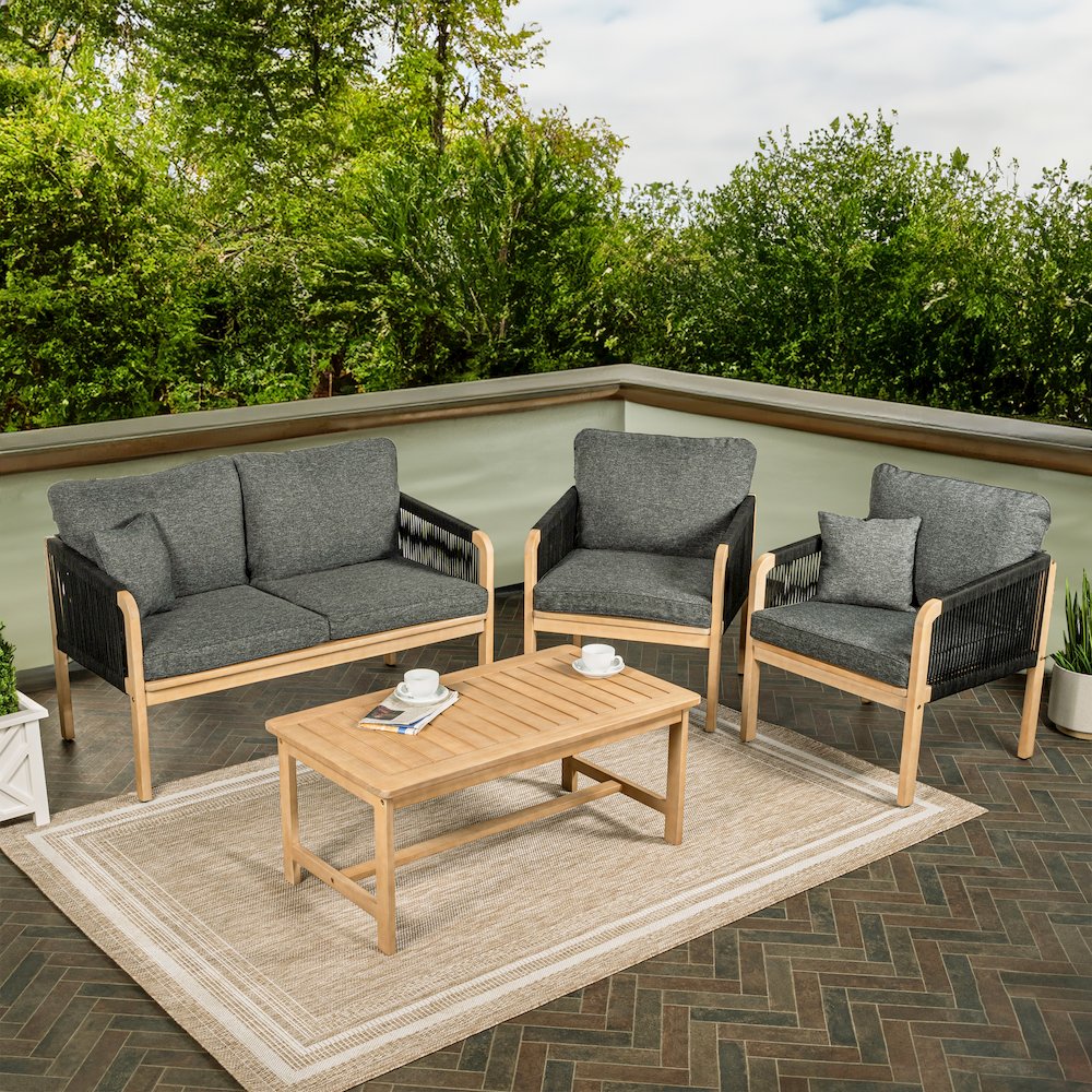 Tavira 4-Piece Modern Bohemian Acacia Wood Outdoor Patio Set. Picture 1