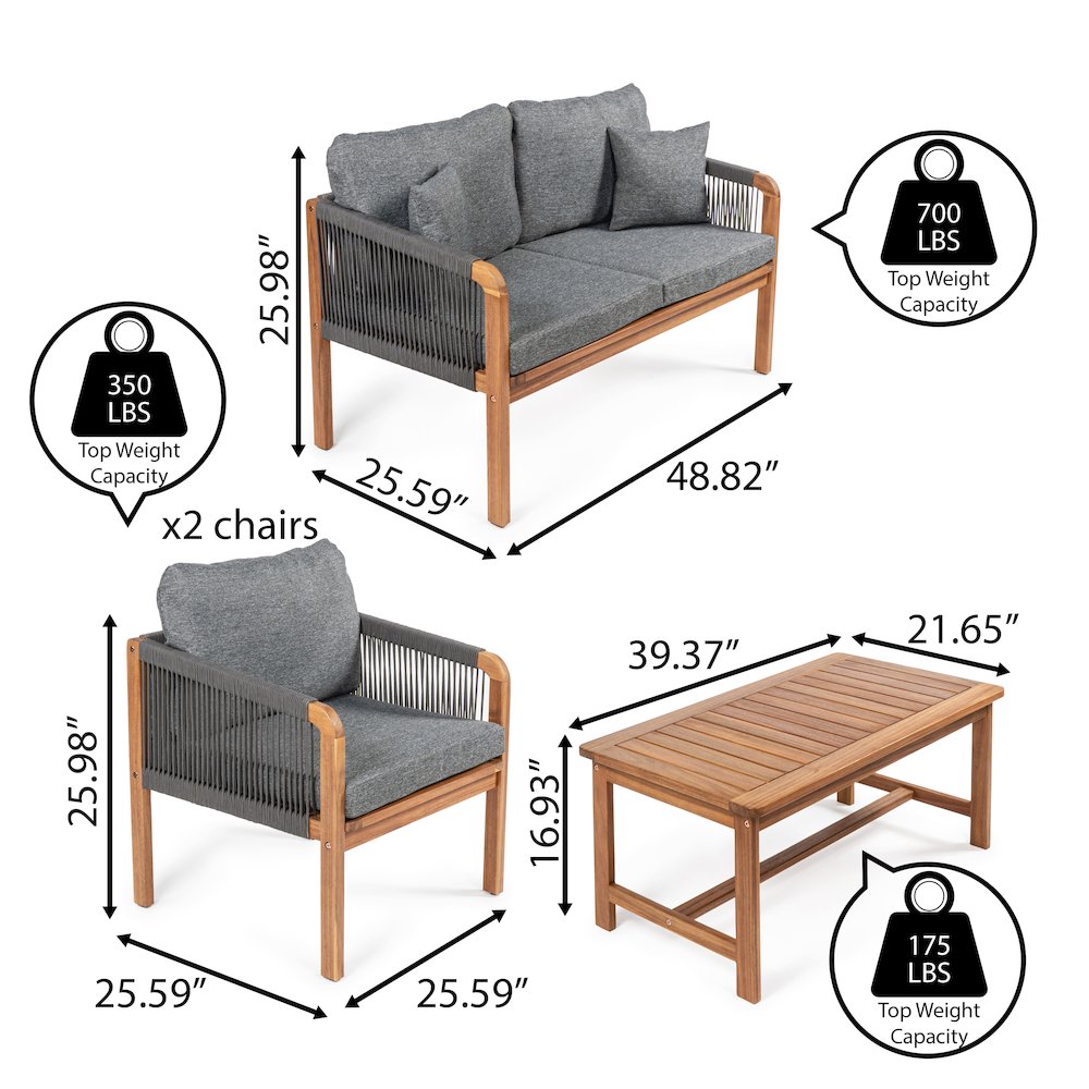 Tavira 4-Piece Modern Bohemian Acacia Wood Outdoor Patio Set. Picture 3