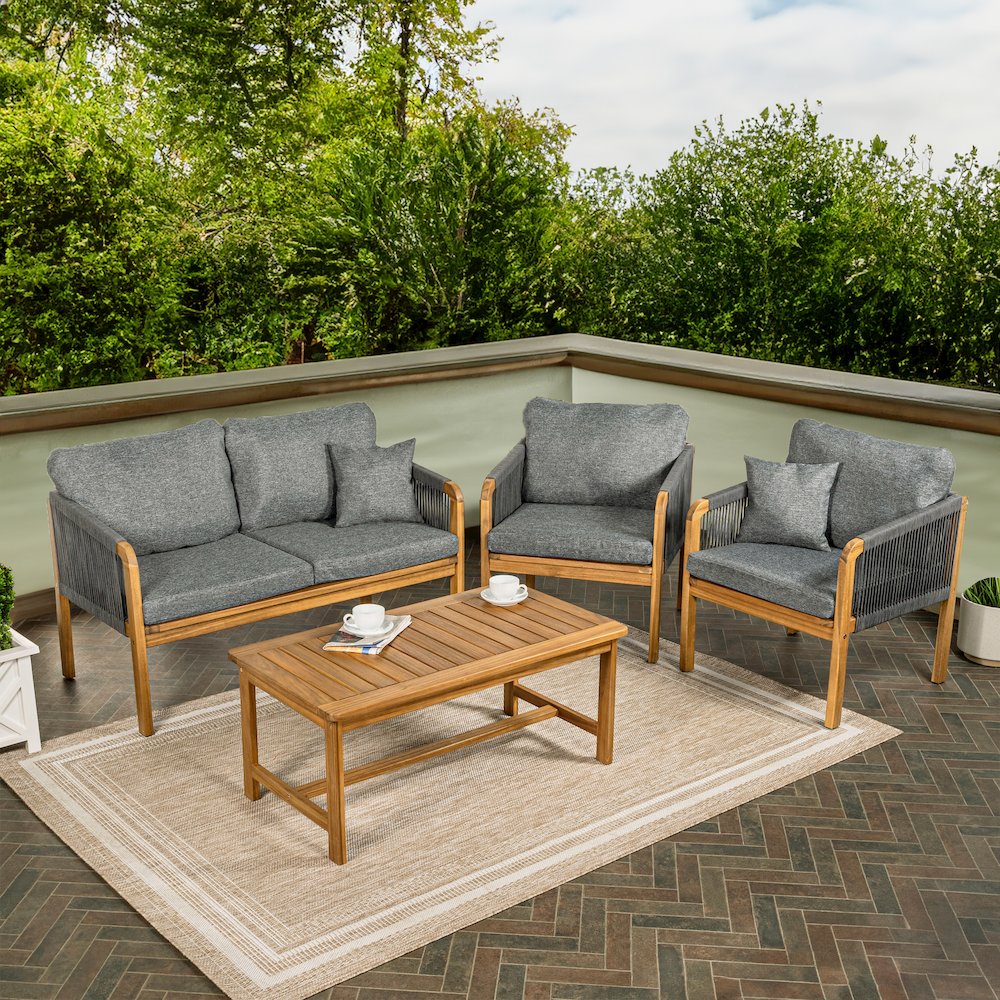 Tavira 4-Piece Modern Bohemian Acacia Wood Outdoor Patio Set. Picture 1
