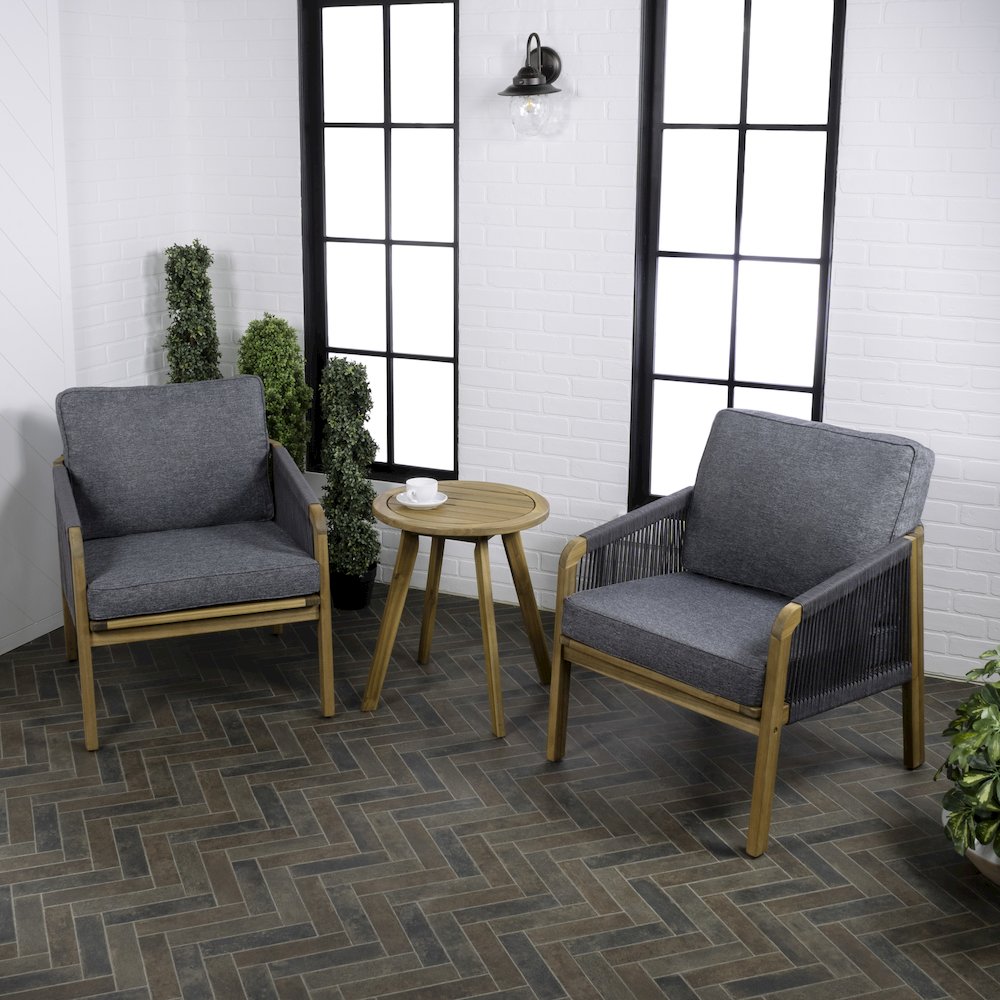 Aveiro Coastal 3-Piece Acacia Wood Outdoor Patio Conversation Set. Picture 1