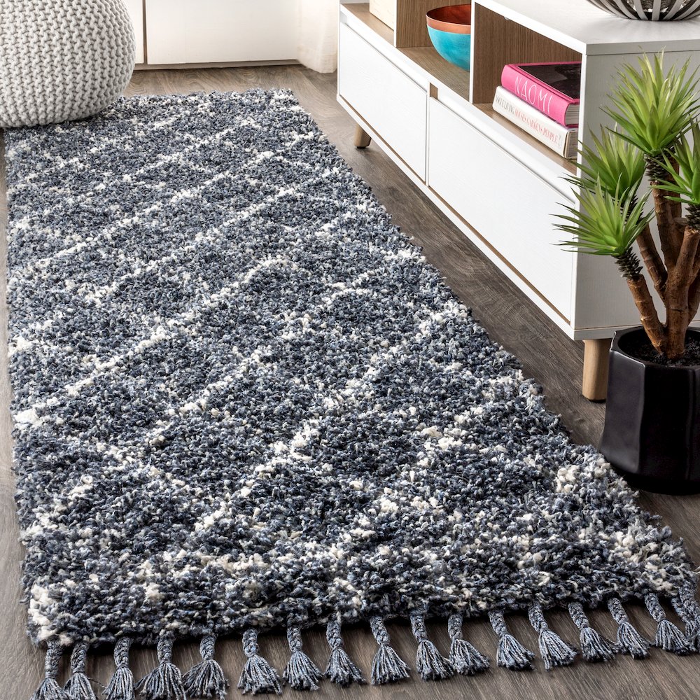 Mercer Shag Plush Tassel Moroccan Geometric Trellis Area Rug. Picture 2