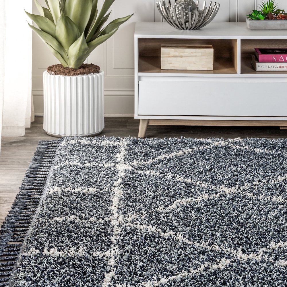 Mercer Shag Plush Tassel Moroccan Geometric Trellis Area Rug. Picture 3