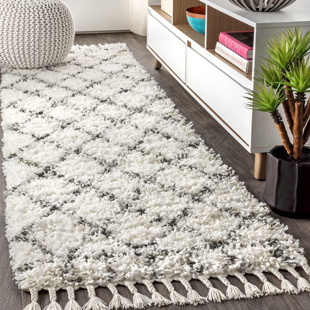 Mercer Shag Plush Tassel Moroccan Geometric Trellis Area Rug. Picture 2