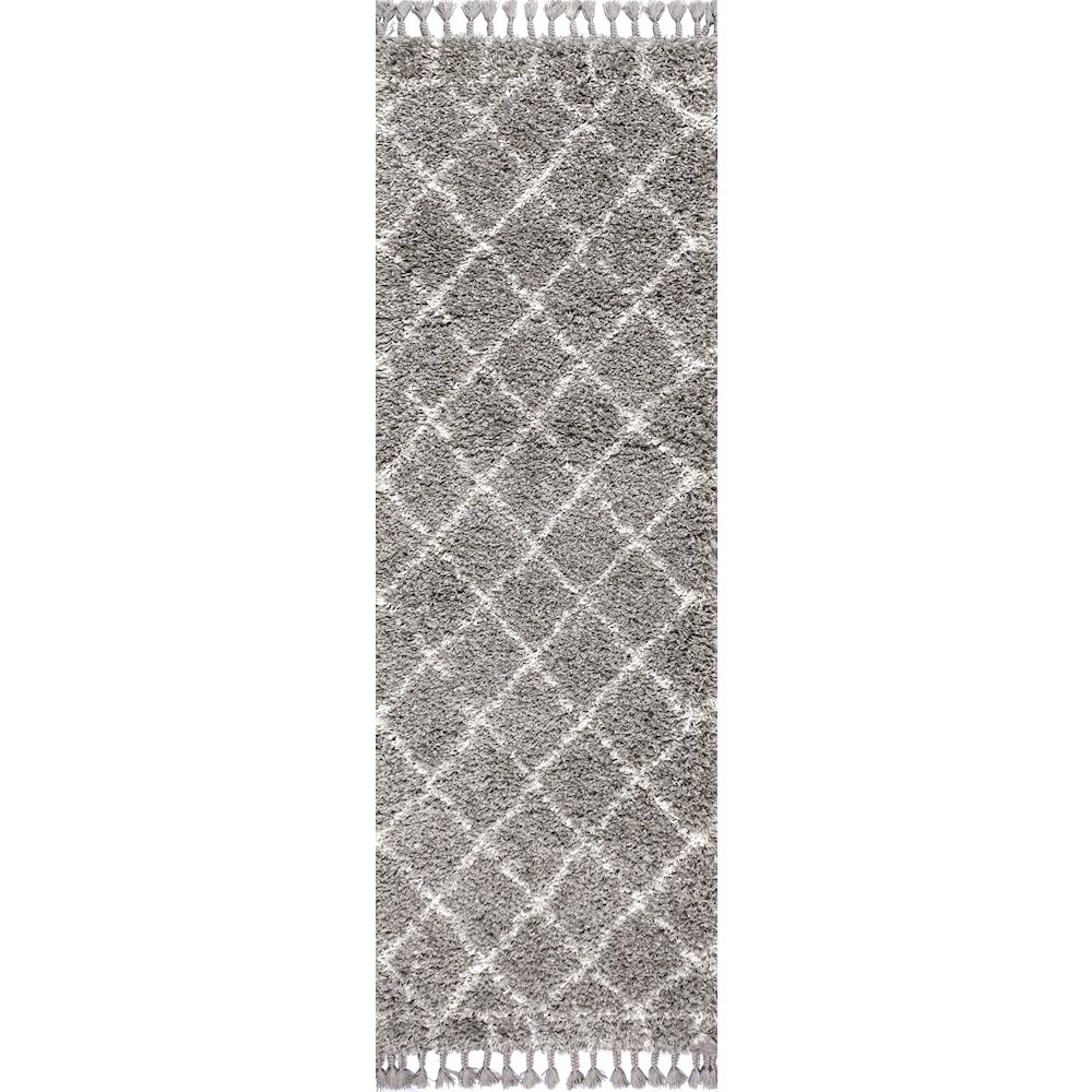 Mercer Shag Plush Tassel Moroccan Geometric Trellis Area Rug. Picture 1