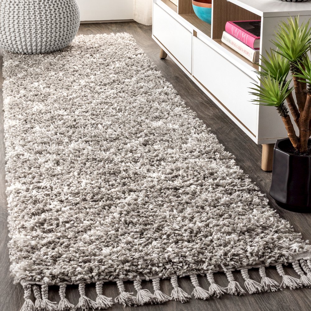 Mercer Shag Plush Tassel Moroccan Geometric Trellis Area Rug. Picture 2