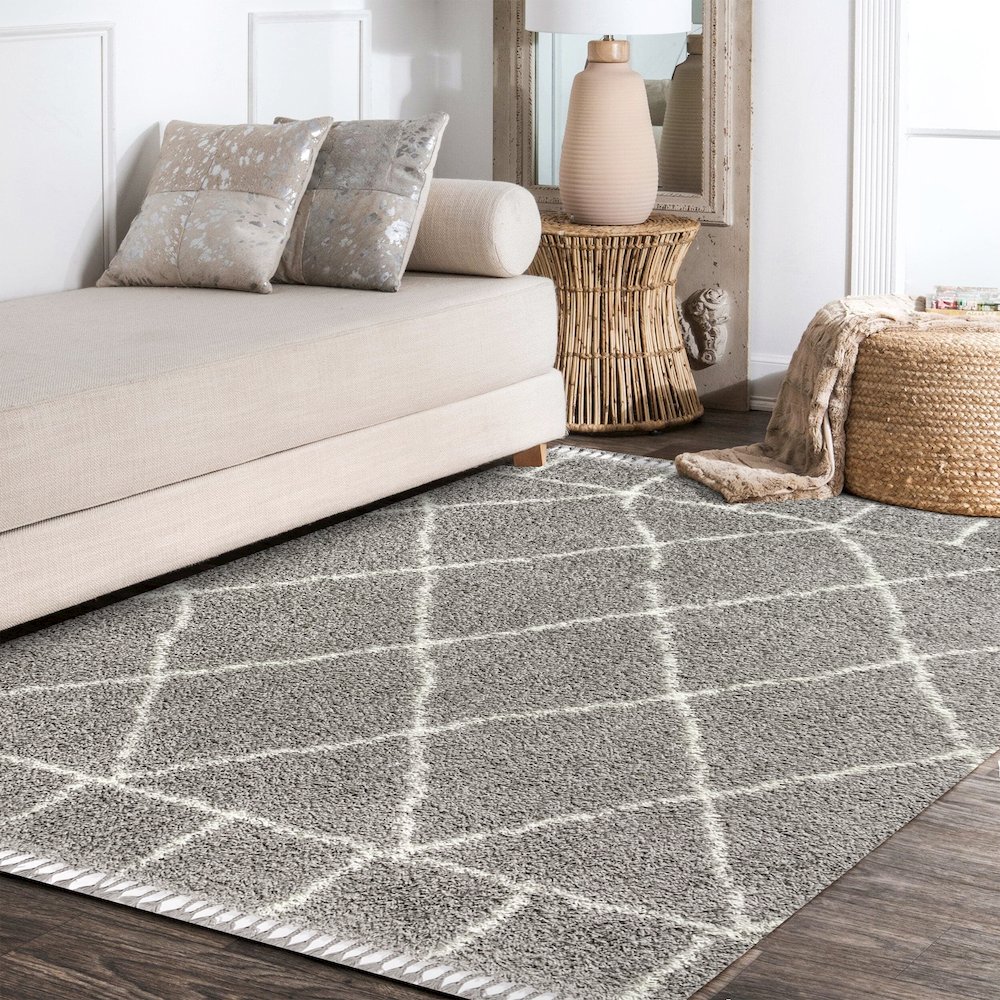 Mercer Shag Plush Tassel Moroccan Geometric Trellis Area Rug. Picture 8
