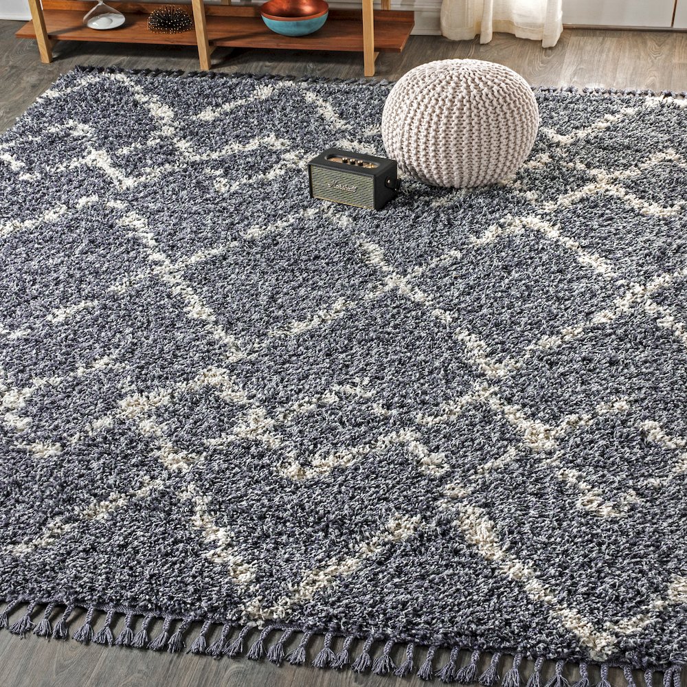 Mercer Shag Plush Tassel Moroccan Tribal Geometric Trellis Area Rug. Picture 2