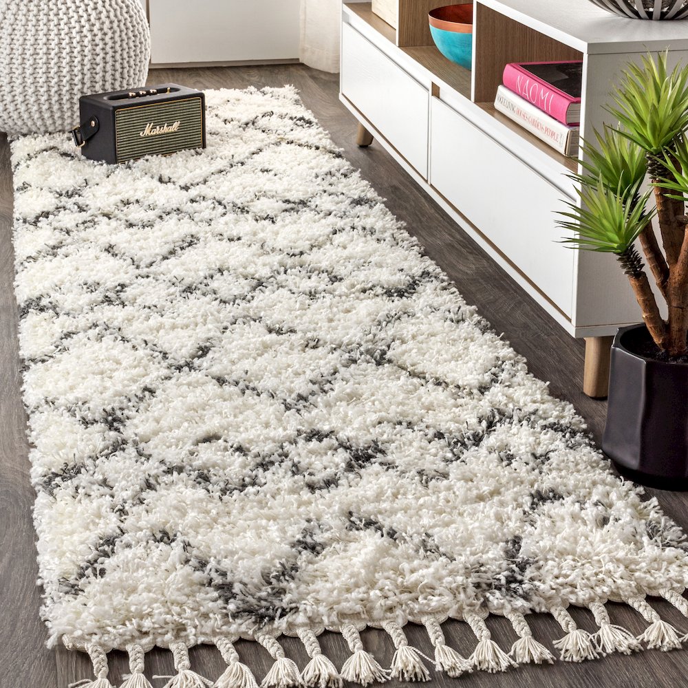 Mercer Shag Plush Tassel Moroccan Tribal Geometric Trellis Area Rug. Picture 2