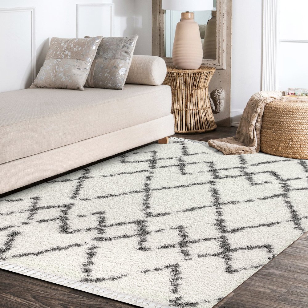 Mercer Shag Plush Tassel Moroccan Tribal Geometric Trellis Area Rug. Picture 8