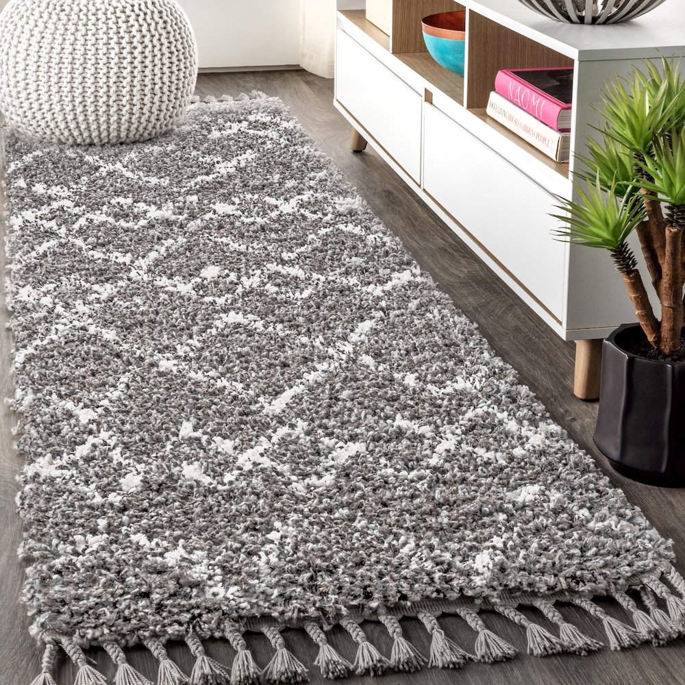 Mercer Shag Plush Tassel Moroccan Tribal Geometric Trellis Area Rug. Picture 2