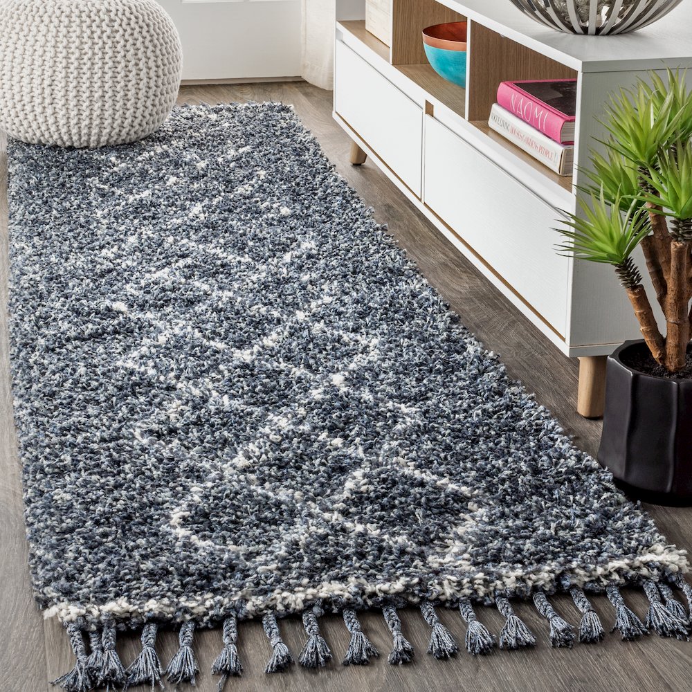 Beautiful Mercer Shag Plush Tassel Moroccan Tribal Geometric Trellis Area Rug. Picture 2