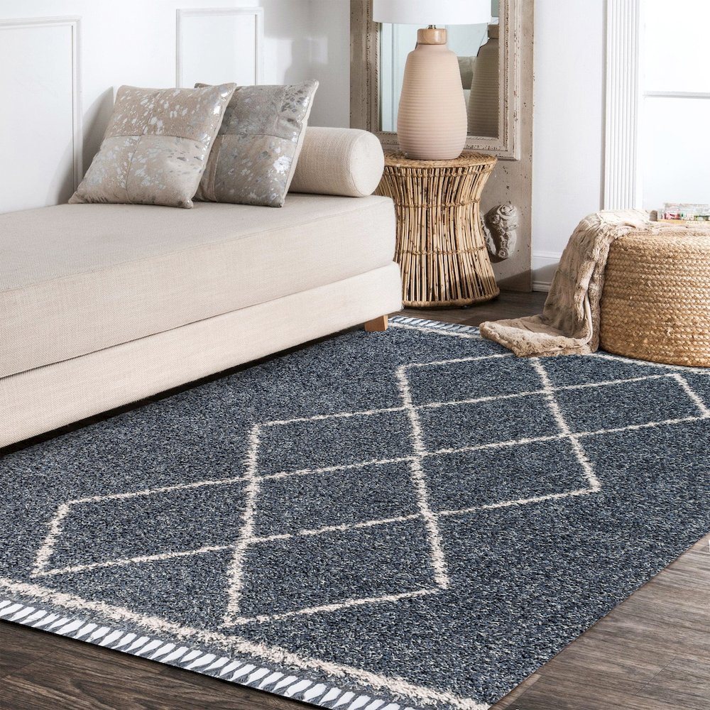 Beautiful Mercer Shag Plush Tassel Moroccan Tribal Geometric Trellis Area Rug. Picture 8