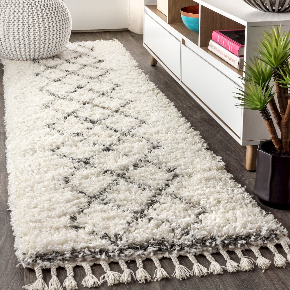 Beautiful Mercer Shag Plush Tassel Moroccan Tribal Geometric Trellis Area Rug. Picture 2