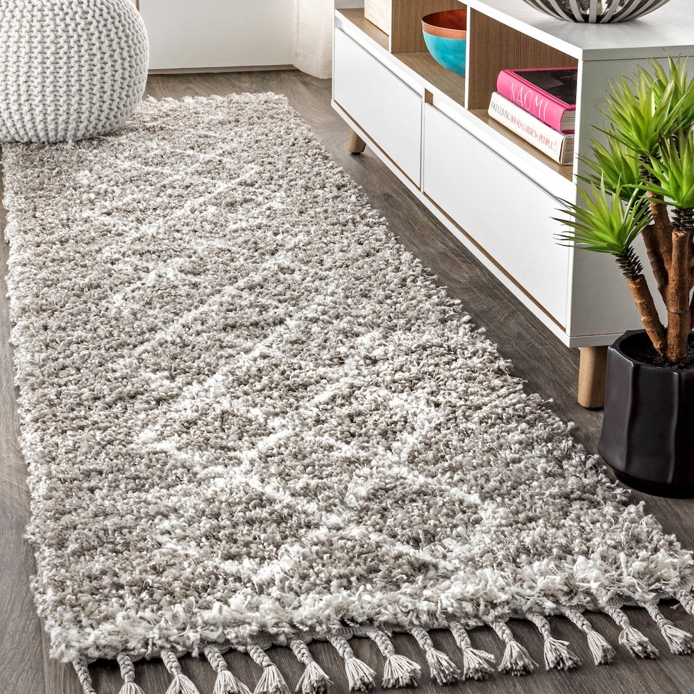Beautiful Mercer Shag Plush Tassel Moroccan Tribal Geometric Trellis Area Rug. Picture 2