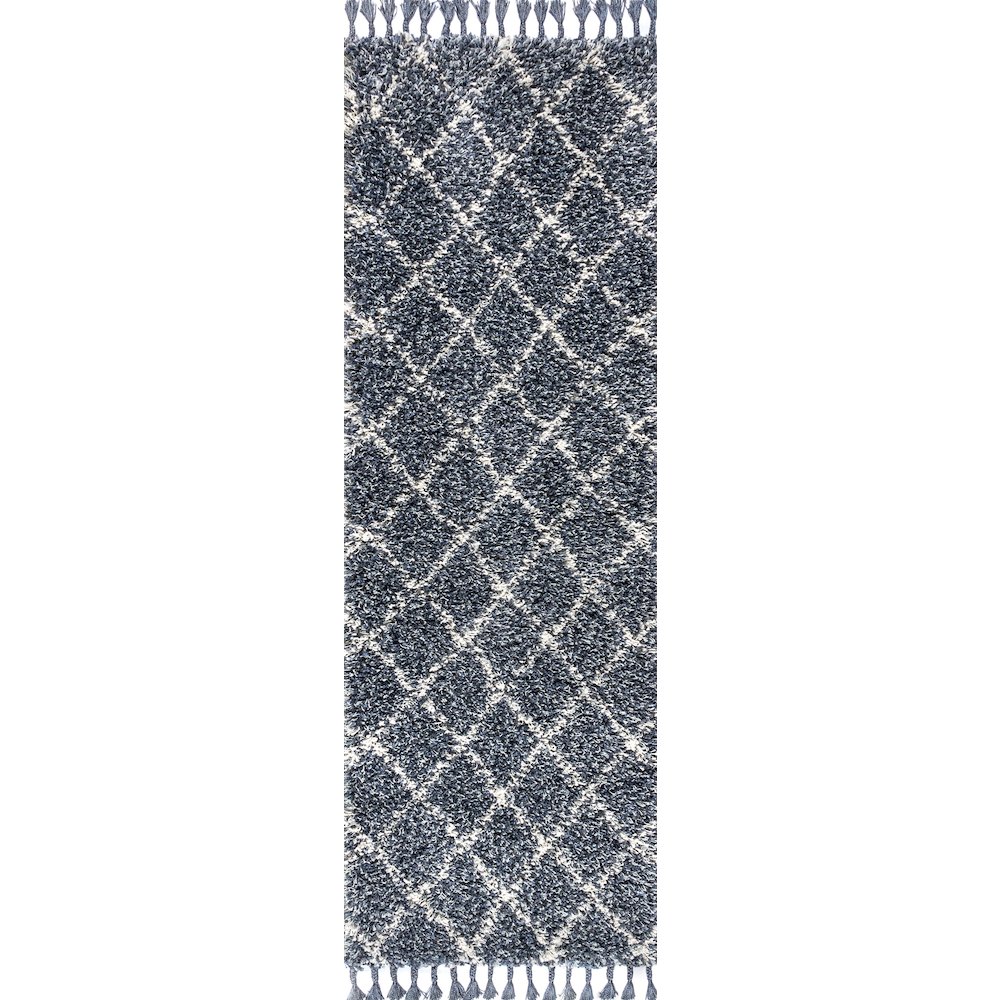 Gabrielle Mercer Shag Plush Tassel Moroccan Geometric Trellis Area Rug. Picture 1