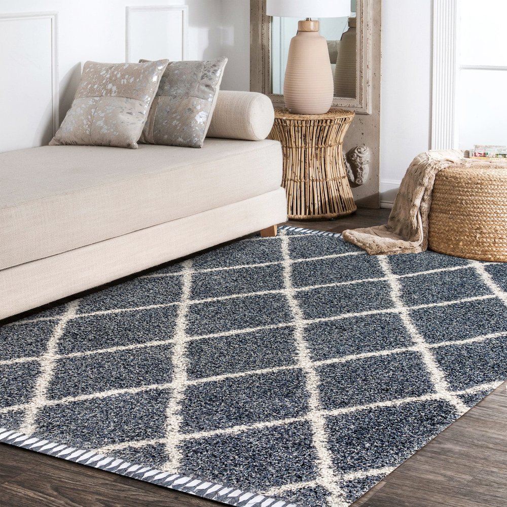 Gabrielle Mercer Shag Plush Tassel Moroccan Geometric Trellis Area Rug. Picture 8