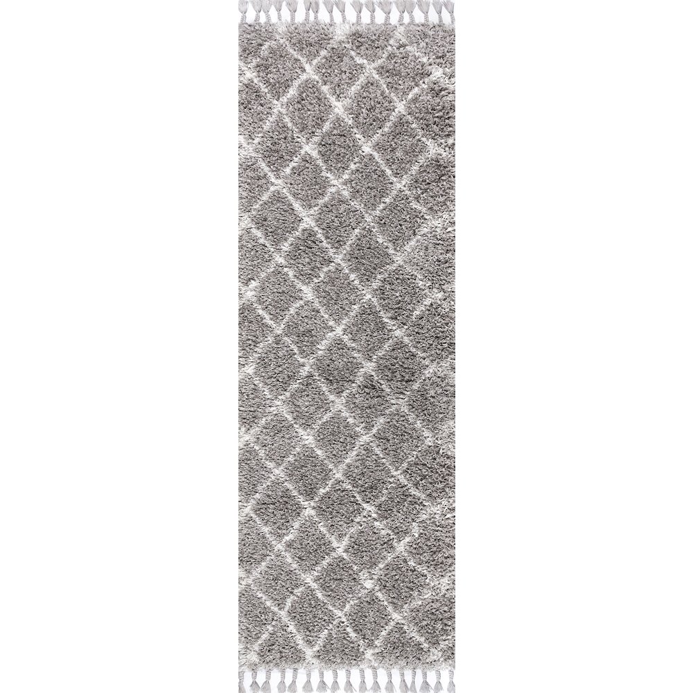 Gabrielle Mercer Shag Plush Tassel Moroccan Geometric Trellis Area Rug. Picture 1