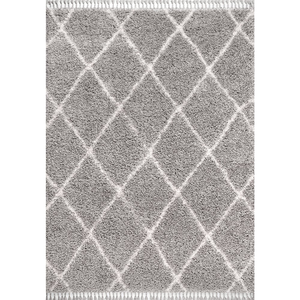 Gabrielle Mercer Shag Plush Tassel Moroccan Geometric Trellis Area Rug. Picture 1