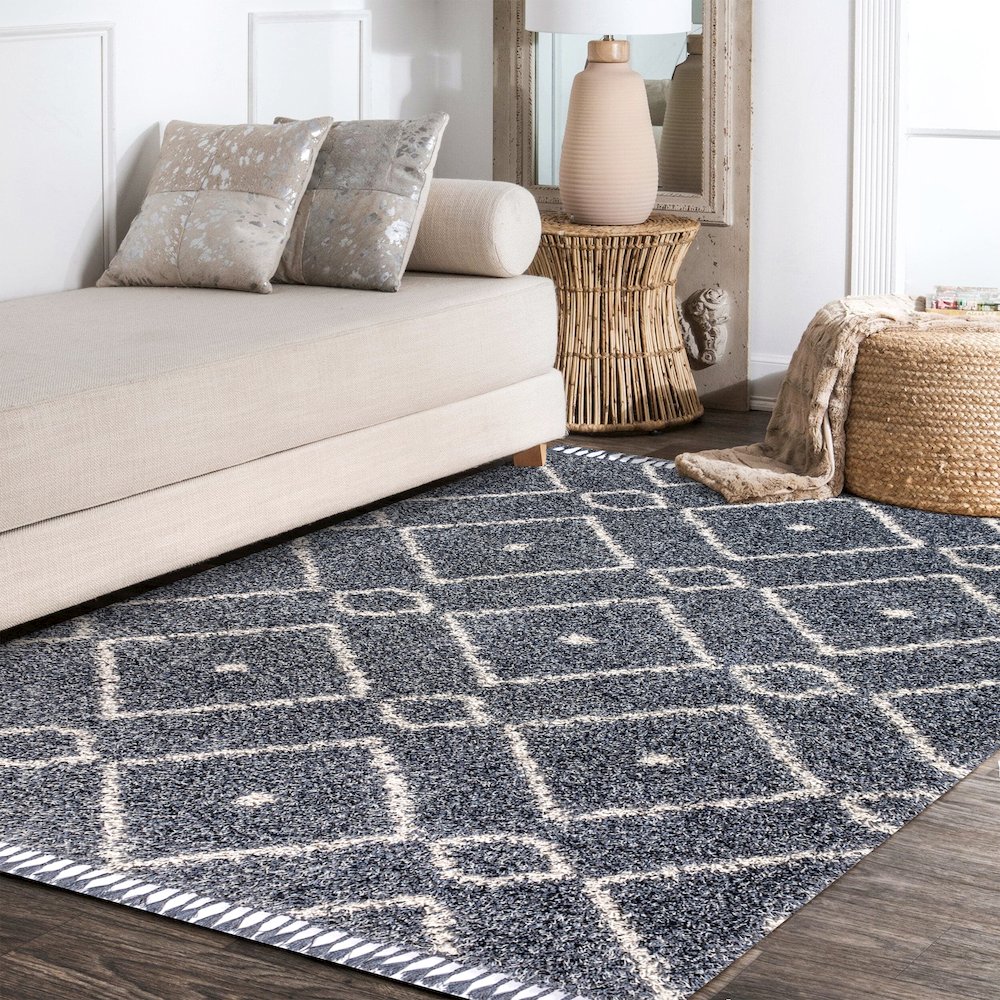 Mercer Shag Plush Tassel Moroccan Diamond Area Rug. Picture 8