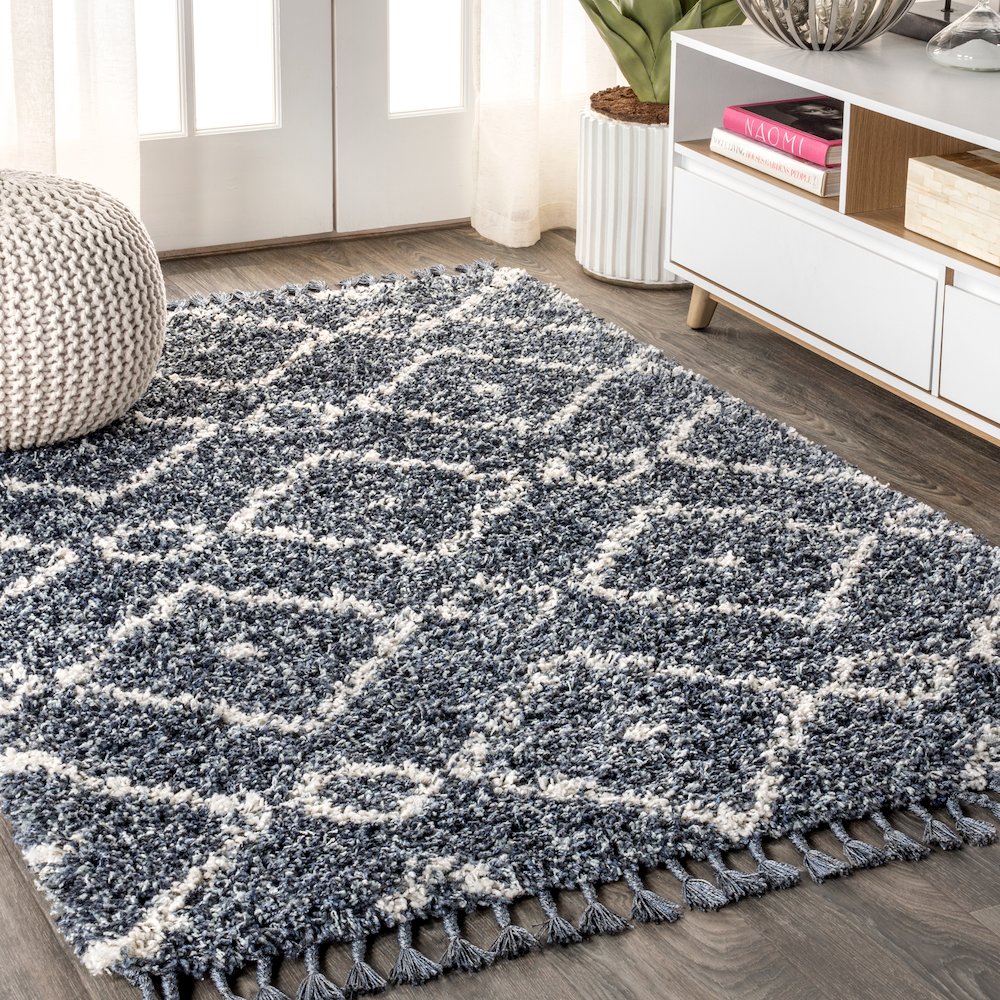 Mercer Shag Plush Tassel Moroccan Diamond Area Rug. Picture 2