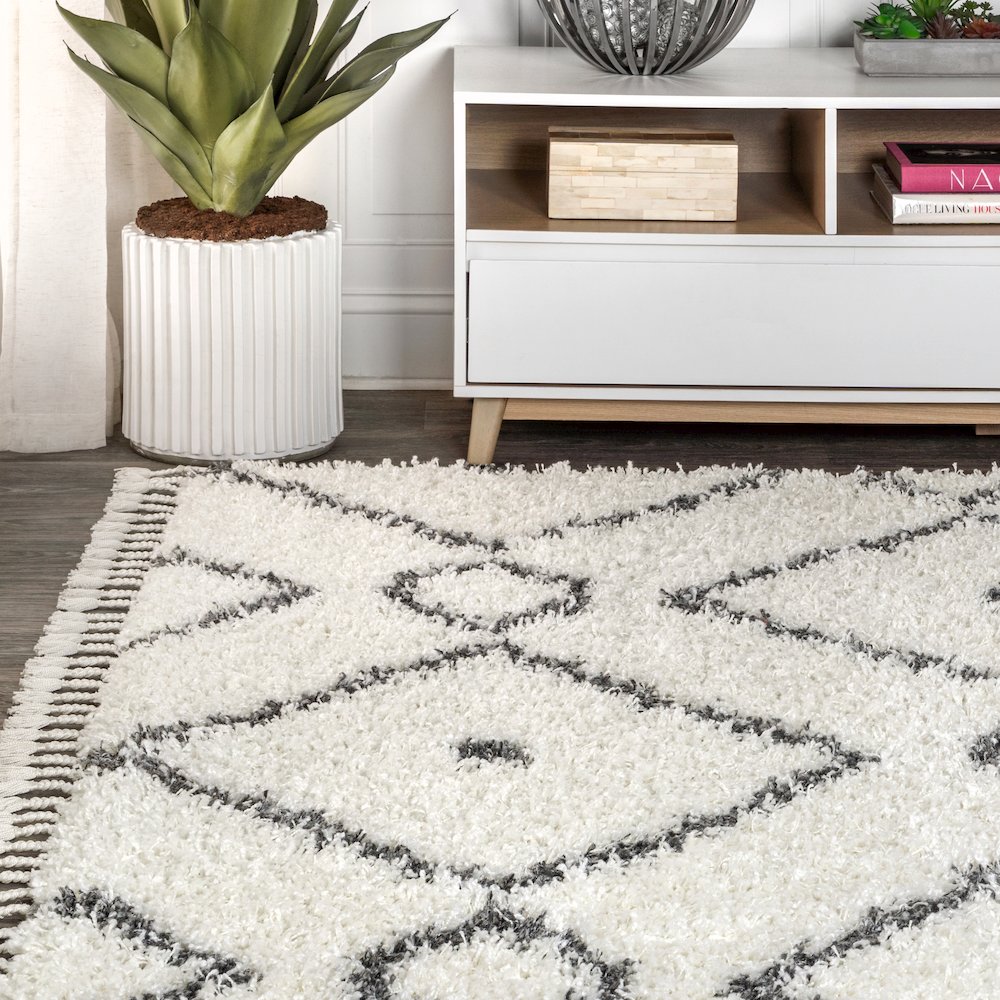 Mercer Shag Plush Tassel Moroccan Diamond Area Rug. Picture 3