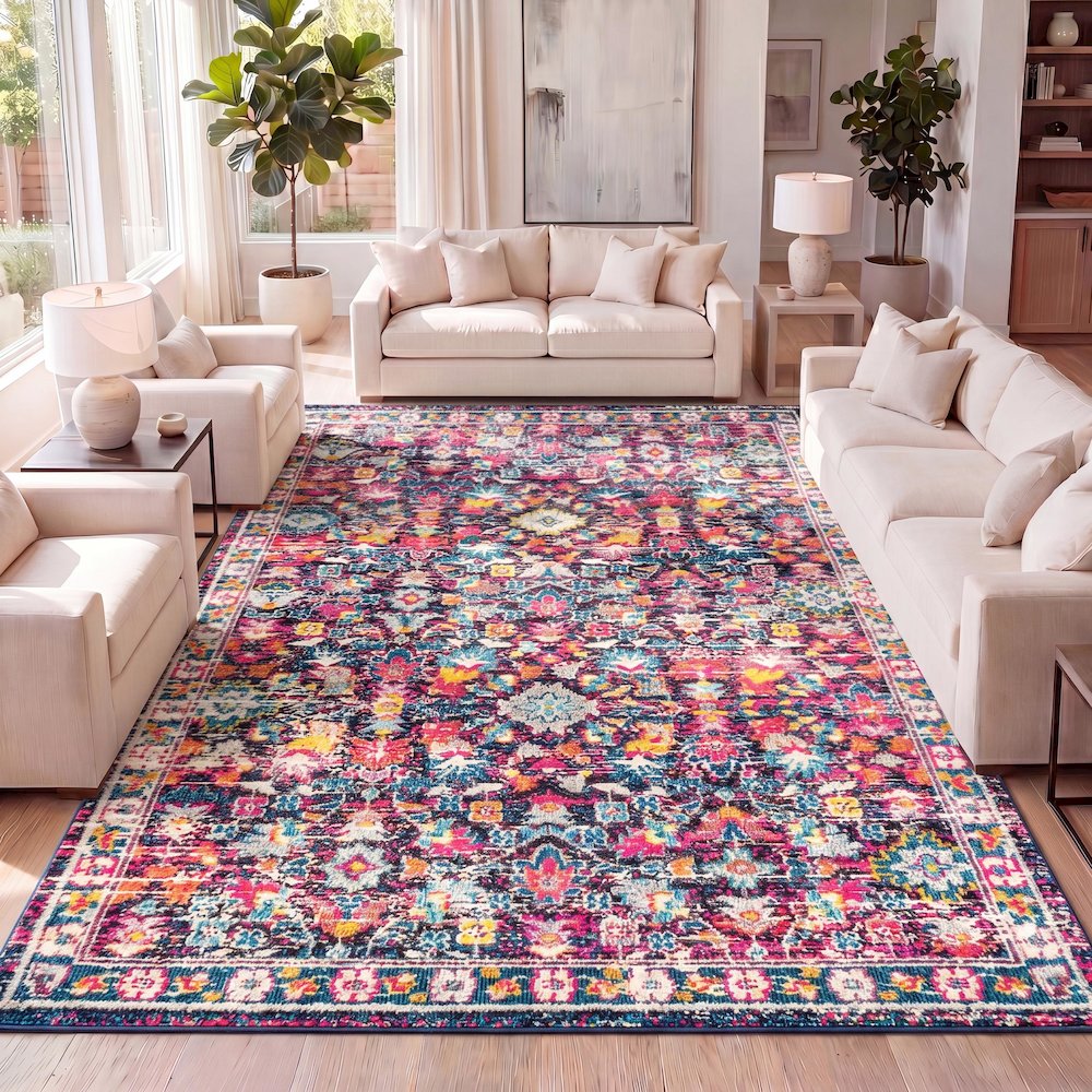Alfombra Modern Persian Boho Floral Area Rug. Picture 9