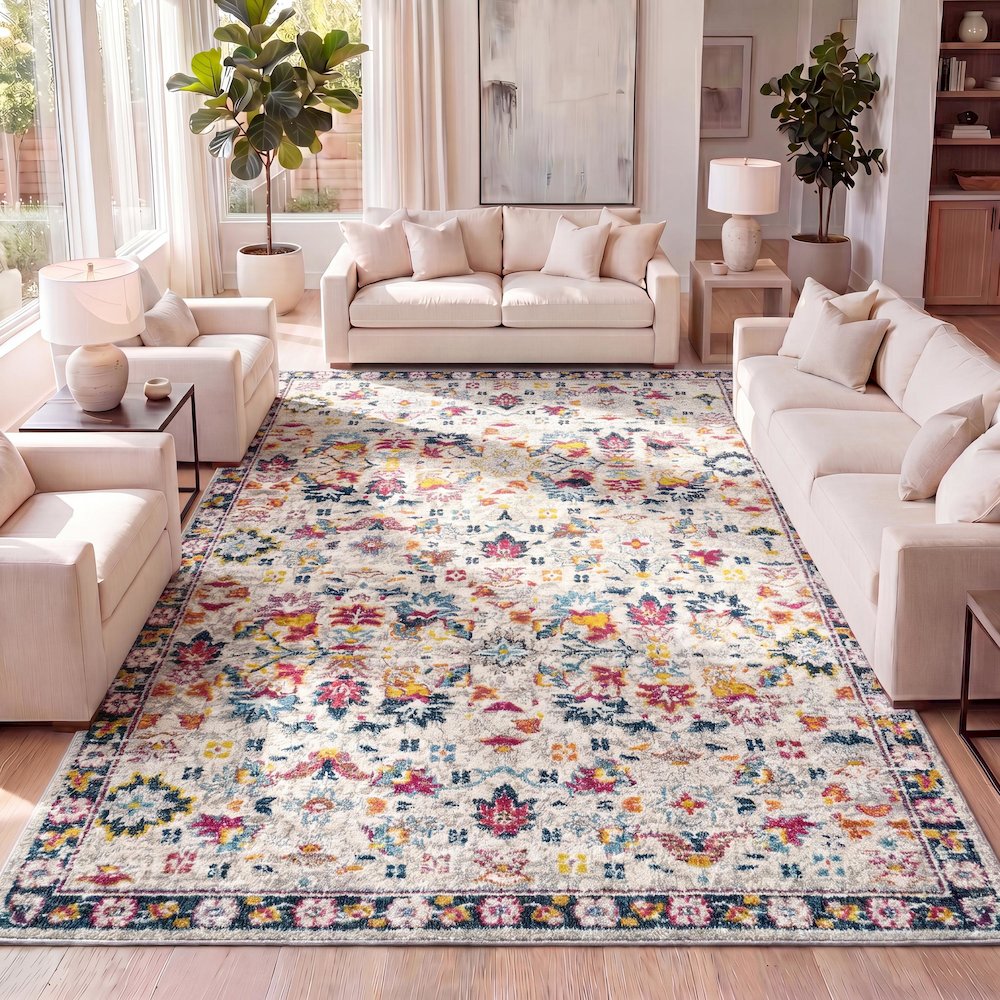 Alfombra Modern Persian Boho Floral Area Rug. Picture 14