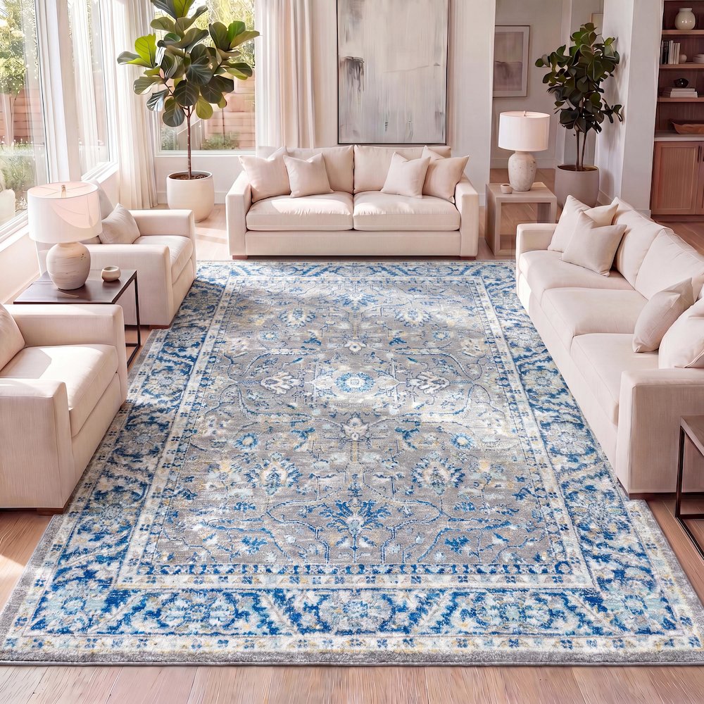 Modern Persian Boho Floral Area Rug. Picture 9