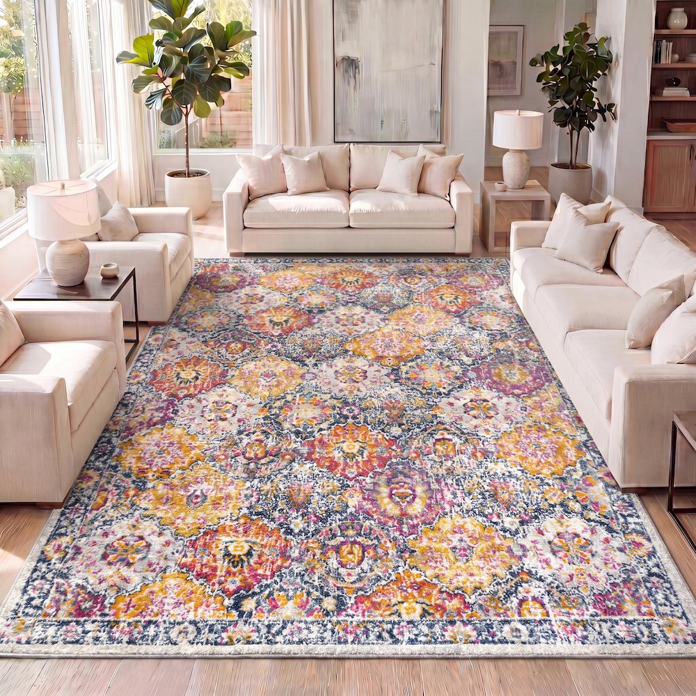 Modern Persian Boho Vintage Trellis Area Rug. Picture 12