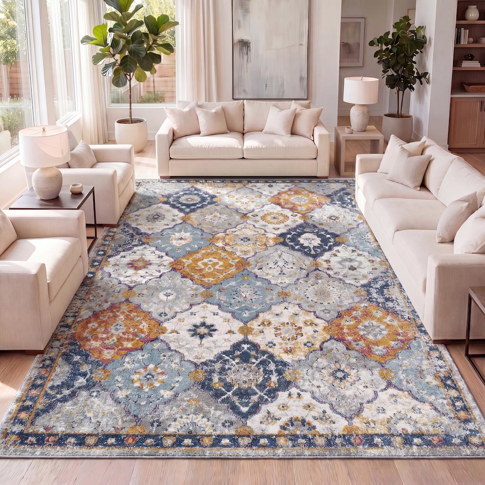 Kirman Bohemian Medallion Area Rug. Picture 14