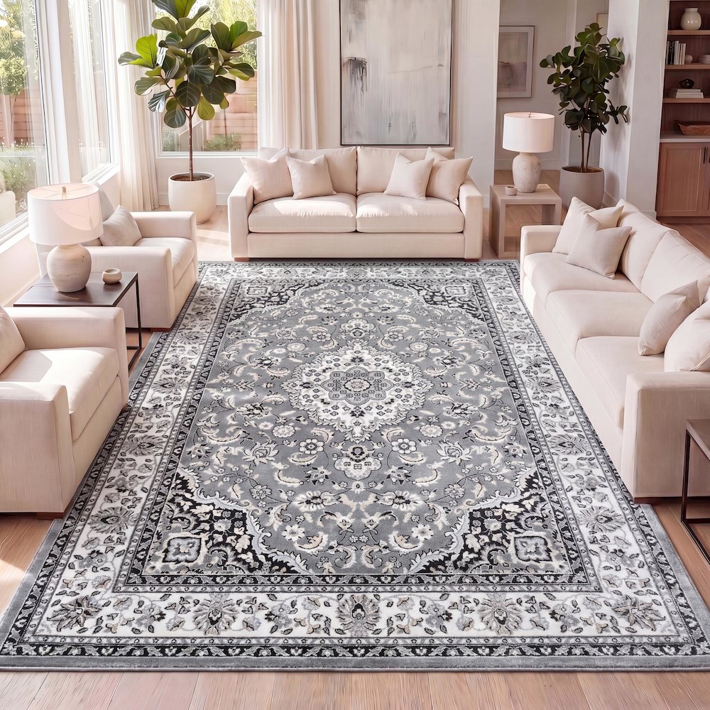 Palmette Modern Persian Floral Area Rug. Picture 13