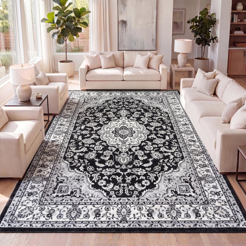 Palmette Modern Persian Floral Area Rug. Picture 12