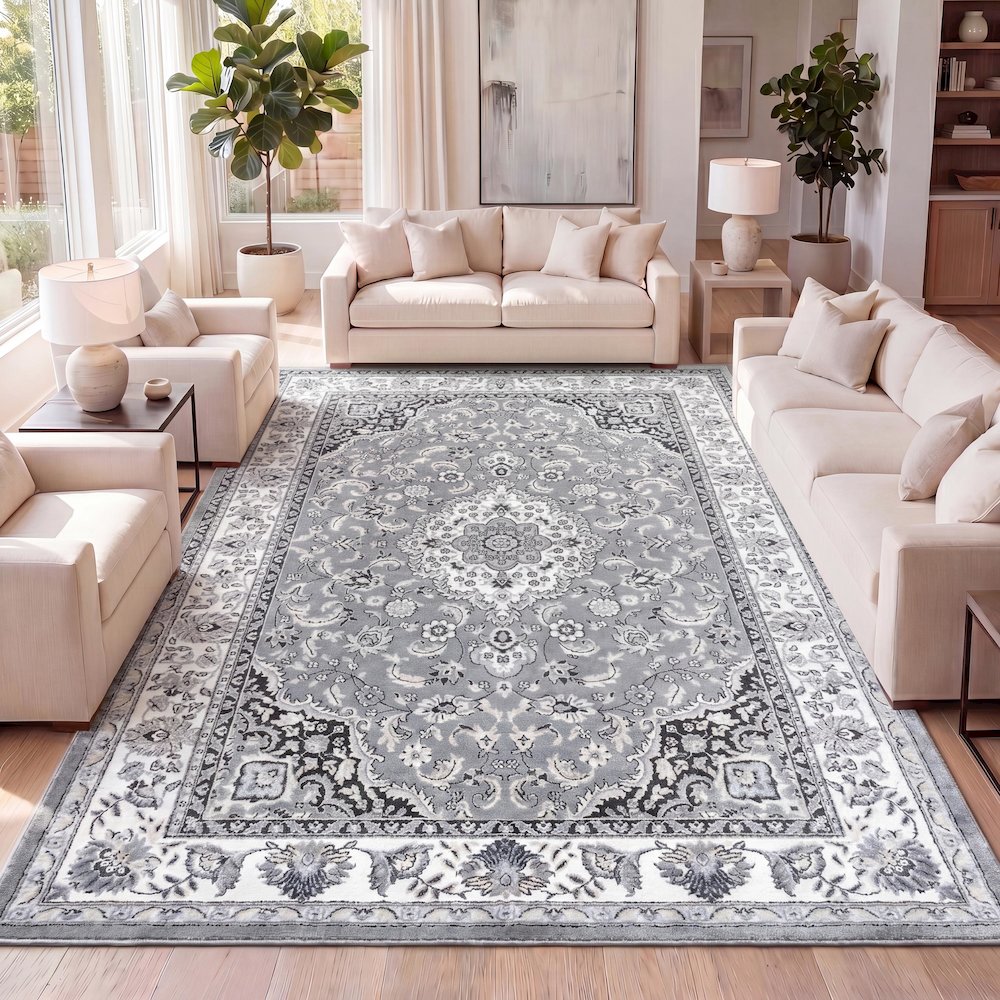 Palmette Modern Persian Floral Area Rug. Picture 12